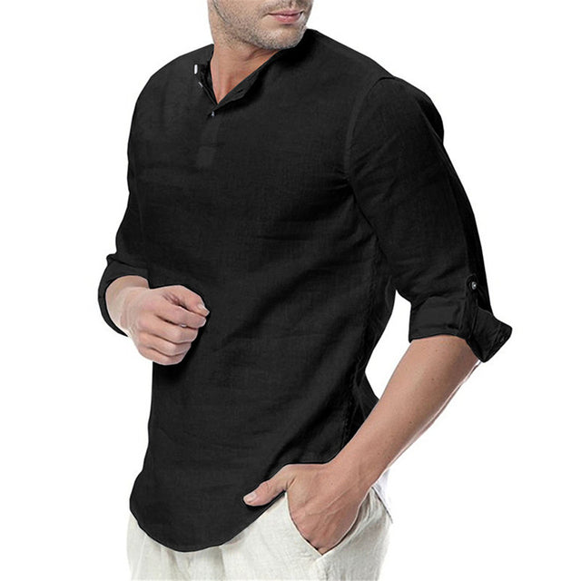 Men's Long Sleeve Casual Blouse Cotton Linen Shirt Loose Top TShirt