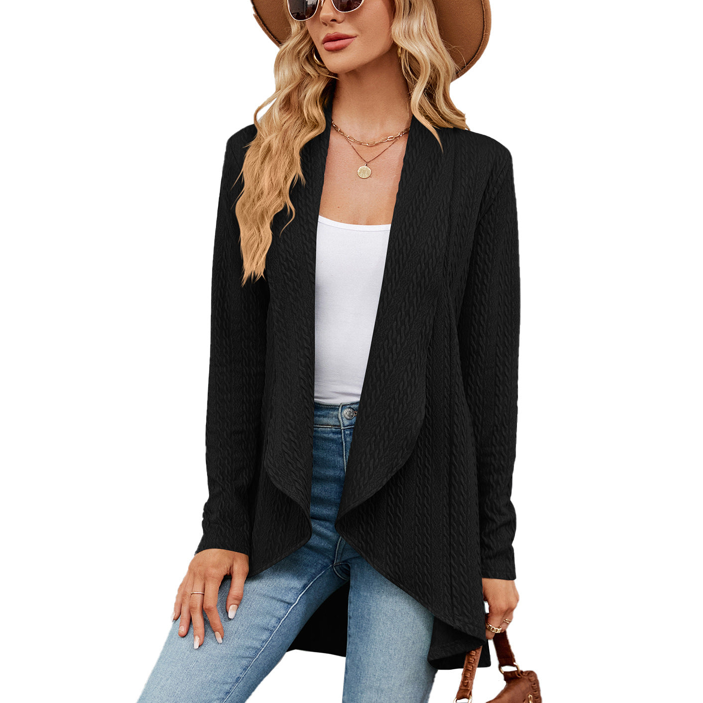 Women's Long-sleeved Solid Color Loose Cardigan Top Knitted Sweater Jacket