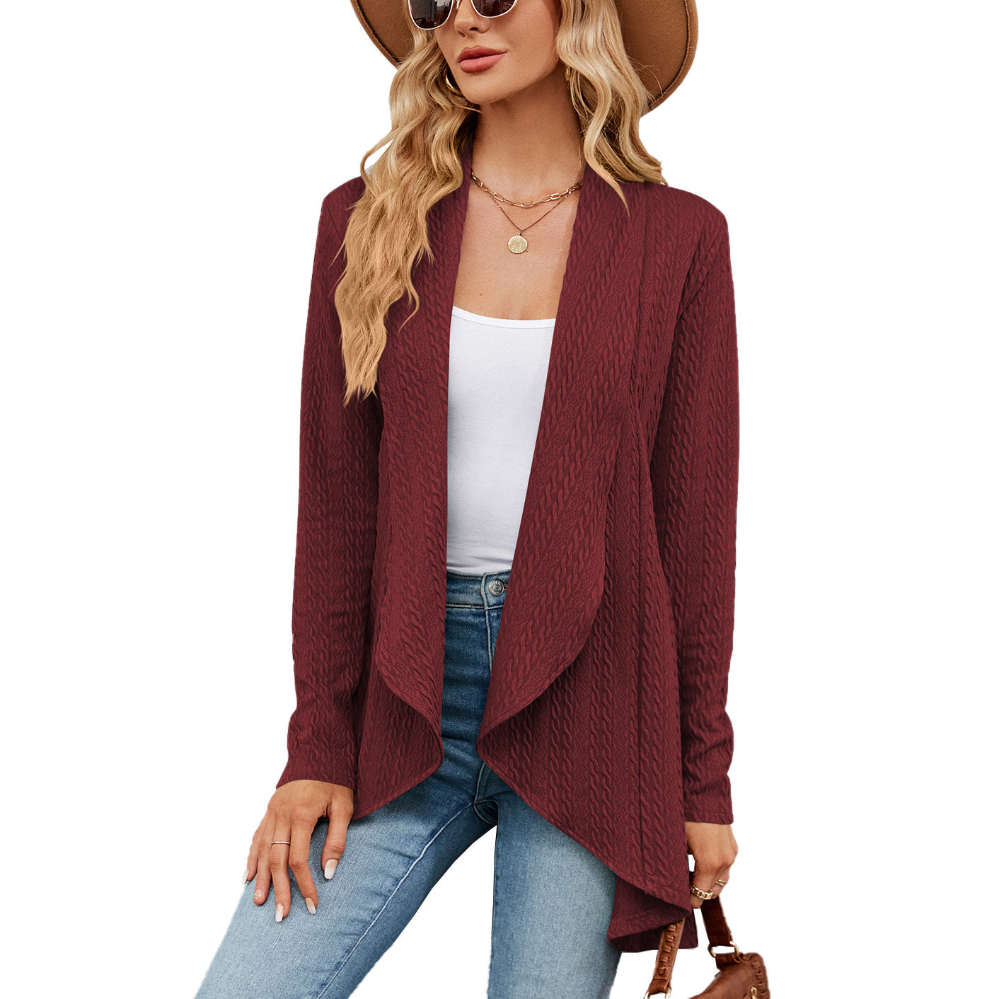 Women's Long-sleeved Solid Color Loose Cardigan Top Knitted Sweater Jacket