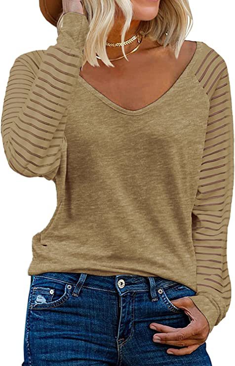 Women's Long-sleeved Tops Striped Patchwork Casual Loose Shirt