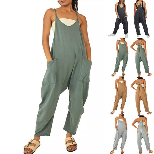 Women's Zipper Pocket Suspenders Jumpsuit Overalls