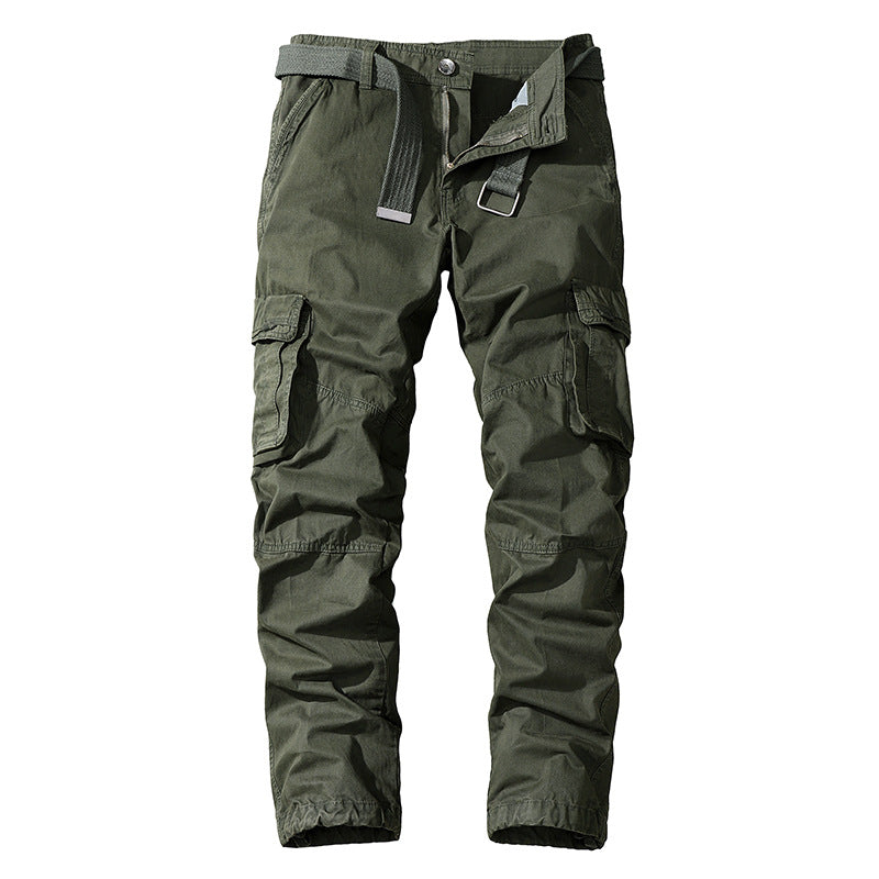 Men's Casual Cotton Cargo Pants Loose Straight Multi-pocket Overalls