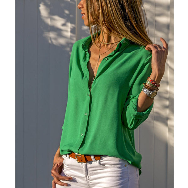 Women's Fashion Blouse Shirt. Plus Size Spring Autumn Casual Long Sleeve V Neck Ladies Buttons Tops Loose