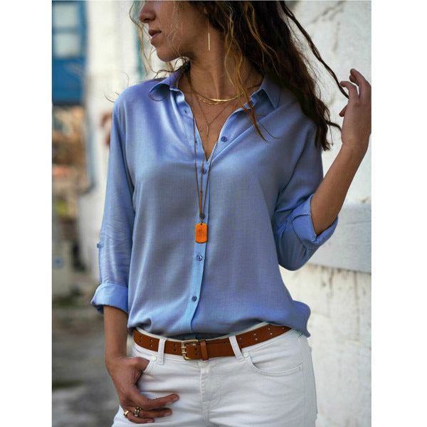 Women's Fashion Blouse Shirt. Plus Size Spring Autumn Casual Long Sleeve V Neck Ladies Buttons Tops Loose